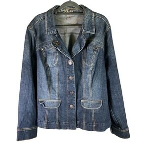 LA Blues Denim Jacket Womens 20W Jean Blazer Button Front Pockets Dark Wash